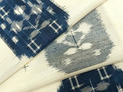 平和屋着物▽上質な紬 単衣 色紙花文 正絹 逸品 AABD0358fy