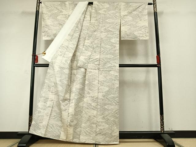 平和屋着物▽本場大島紬 白大島 単衣 雲取り文 正絹 逸品 未使用 AABD0359fy