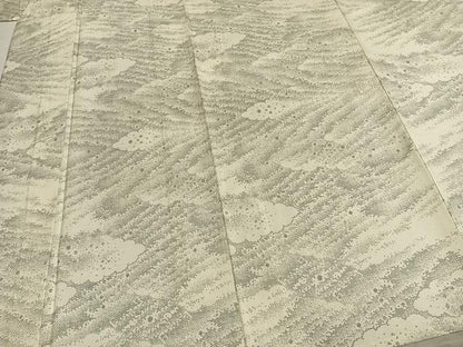 平和屋着物▽本場大島紬 白大島 単衣 雲取り文 正絹 逸品 未使用 AABD0359fy