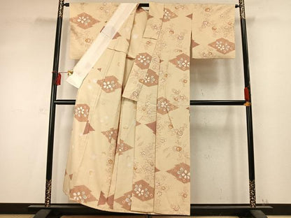 平和屋着物▽上質な紬 単衣 絞り 草花文 正絹 逸品 AABD0360fy