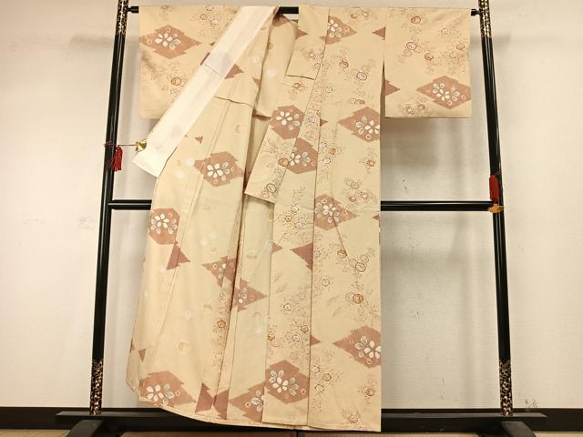 平和屋着物▽上質な紬 単衣 絞り 草花文 正絹 逸品 AABD0360fy