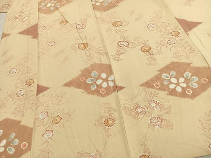 平和屋着物▽上質な紬 単衣 絞り 草花文 正絹 逸品 AABD0360fy