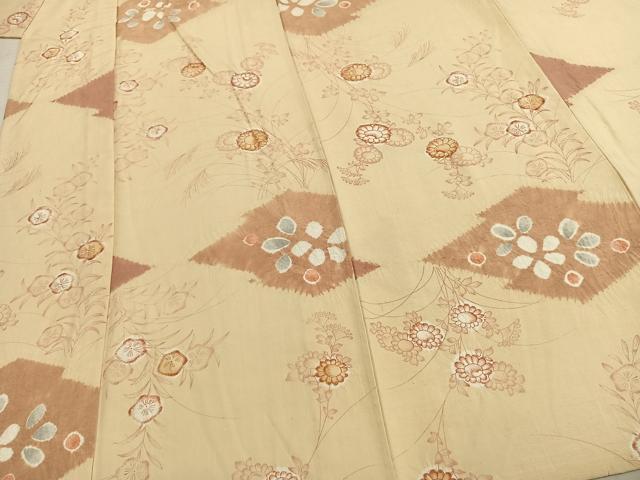 平和屋着物▽上質な紬 単衣 絞り 草花文 正絹 逸品 AABD0360fy
