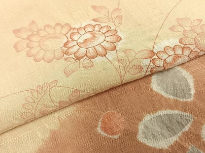 平和屋着物▽上質な紬 単衣 絞り 草花文 正絹 逸品 AABD0360fy
