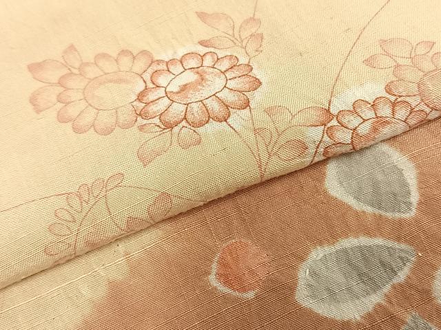 平和屋着物▽上質な紬 単衣 絞り 草花文 正絹 逸品 AABD0360fy