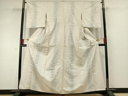 平和屋着物▽本場大島紬 白大島 単衣 草花間道 暈し染め 正絹 逸品 AABD0361fy