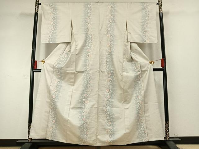 平和屋着物▽本場大島紬 白大島 単衣 草花間道 暈し染め 正絹 逸品 AABD0361fy