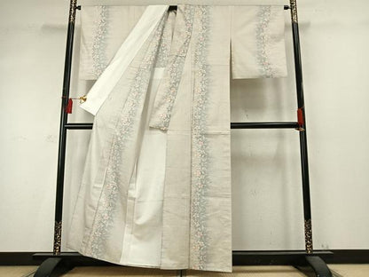 平和屋着物▽本場大島紬 白大島 単衣 草花間道 暈し染め 正絹 逸品 AABD0361fy