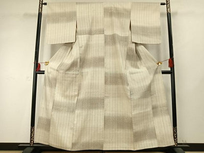 平和屋着物▽上質な紬 単衣 横段文 縞 正絹 逸品 AABD0362fy