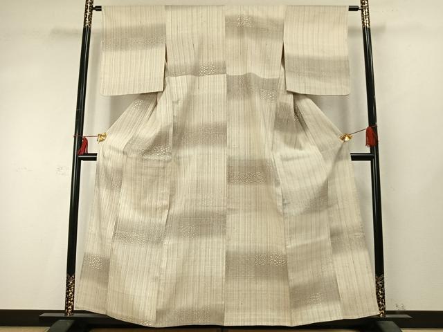 平和屋着物▽上質な紬 単衣 横段文 縞 正絹 逸品 AABD0362fy
