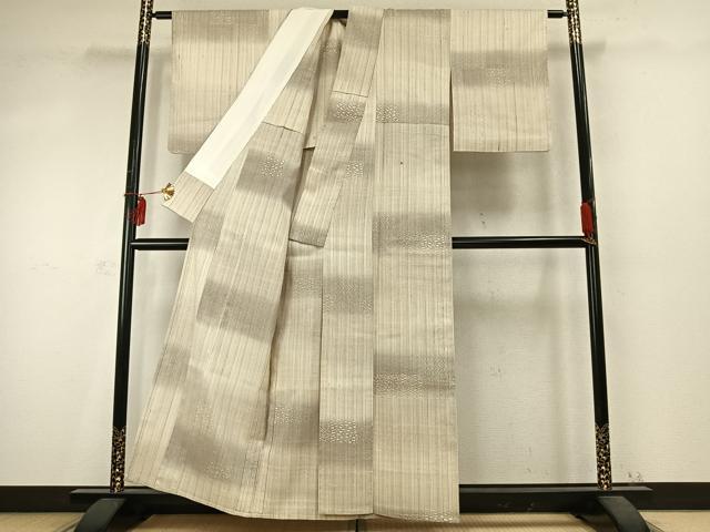 平和屋着物▽上質な紬 単衣 横段文 縞 正絹 逸品 AABD0362fy