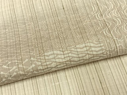 平和屋着物▽上質な紬 単衣 横段文 縞 正絹 逸品 AABD0362fy