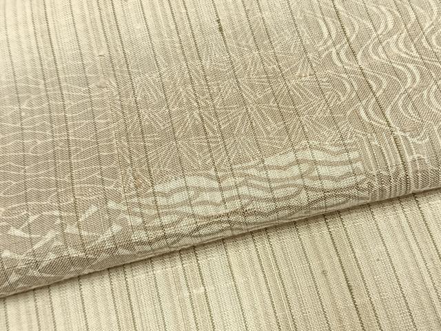 平和屋着物▽上質な紬 単衣 横段文 縞 正絹 逸品 AABD0362fy