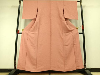 平和屋着物▽上質な色無地 単衣 花尽くし地紋 真赭色 やまと誂製 正絹 逸品 AABD0365fy