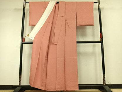 平和屋着物▽上質な色無地 単衣 花尽くし地紋 真赭色 やまと誂製 正絹 逸品 AABD0365fy