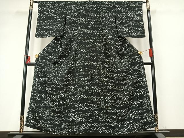 平和屋着物▽洗える最高級着物　＜英＞はなぶさ謹製　小紋　単衣　箔散らし文様　黒地　洗える着物　AABD0366fy 平和屋着物▽洗える最高級着物 ＜英＞はなぶさ謹製 小紋 単衣 箔散らし