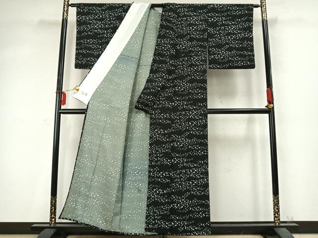 平和屋着物▽洗える最高級着物　＜英＞はなぶさ謹製　小紋　単衣　箔散らし文様　黒地　洗える着物　AABD0366fy 平和屋着物▽洗える最高級着物 ＜英＞はなぶさ謹製 小紋 単衣 箔散らし