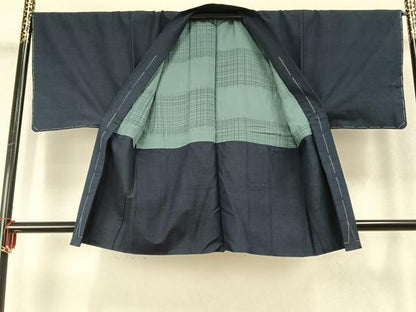 平和屋着物▽男性 単衣 紬 アンサンブル 留紺色 やまと誂製 正絹 逸品 未使用 AABD0369fy