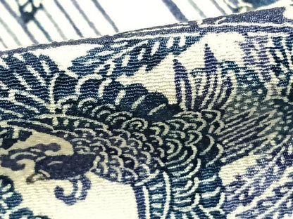 平和屋着物▽上質な小紋 単衣 型染め 扇面花鳥文 鬼しぼ縮緬 正絹 逸品 AABD0371fy