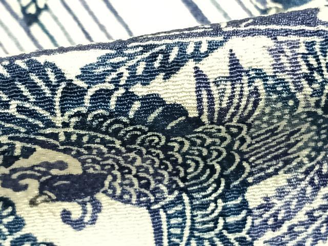 平和屋着物▽上質な小紋 単衣 型染め 扇面花鳥文 鬼しぼ縮緬 正絹 逸品 AABD0371fy