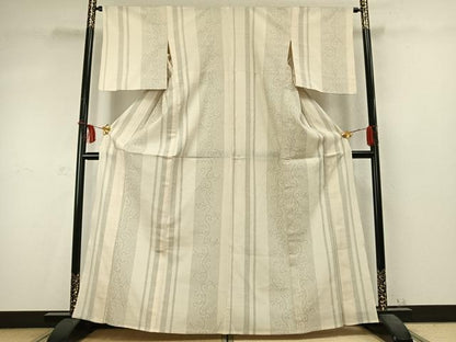 平和屋着物▽本塩沢 単衣 110亀甲 唐草間道 正絹 逸品 AABD0372fy