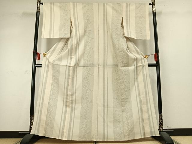 平和屋着物▽本塩沢 単衣 110亀甲 唐草間道 正絹 逸品 AABD0372fy