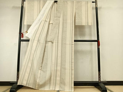 平和屋着物▽本塩沢 単衣 110亀甲 唐草間道 正絹 逸品 AABD0372fy