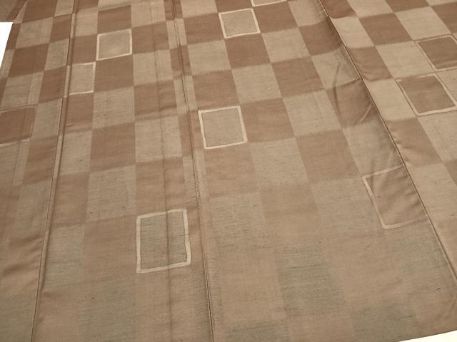 平和屋着物▽上質な紬　単衣　市松文様　正絹　逸品　AABD0373fy