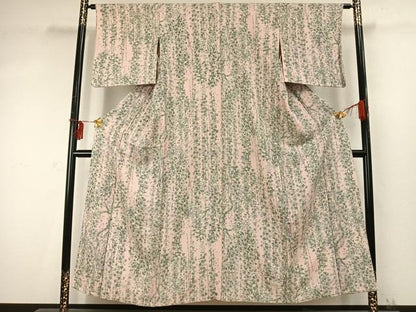 平和屋着物▽上質な小紋 単衣 手描き 草花文 正絹 逸品 AABD0375fy