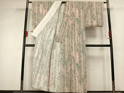 平和屋着物▽上質な小紋 単衣 手描き 草花文 正絹 逸品 AABD0375fy