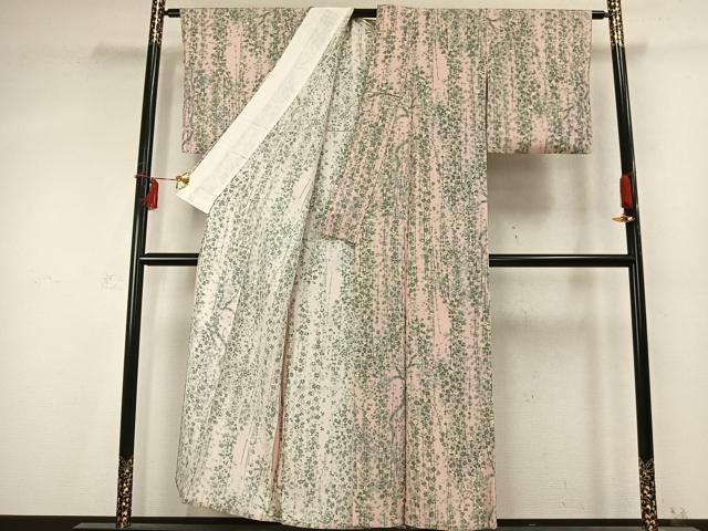 平和屋着物▽上質な小紋 単衣 手描き 草花文 正絹 逸品 AABD0375fy