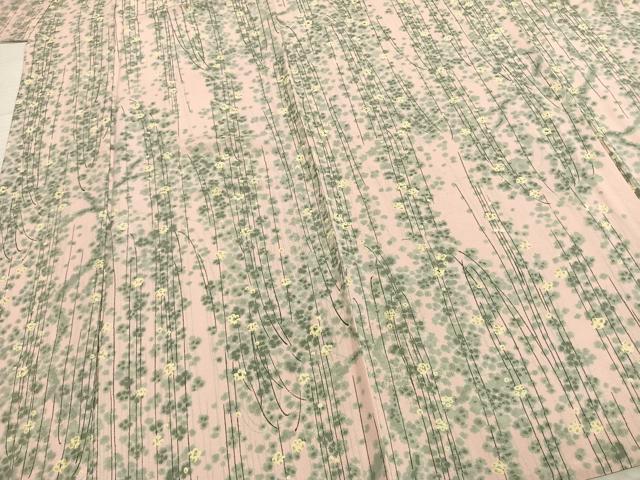 平和屋着物▽上質な小紋 単衣 手描き 草花文 正絹 逸品 AABD0375fy