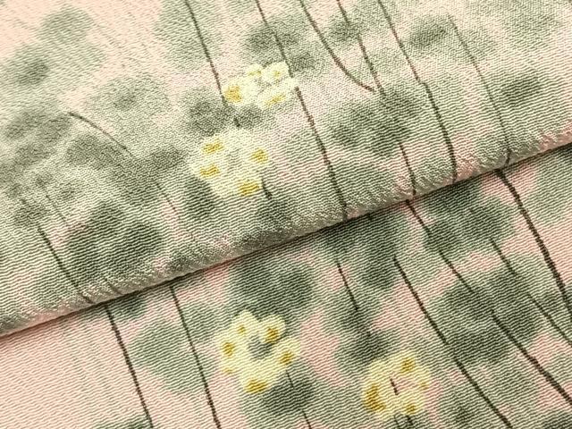 平和屋着物▽上質な小紋 単衣 手描き 草花文 正絹 逸品 AABD0375fy
