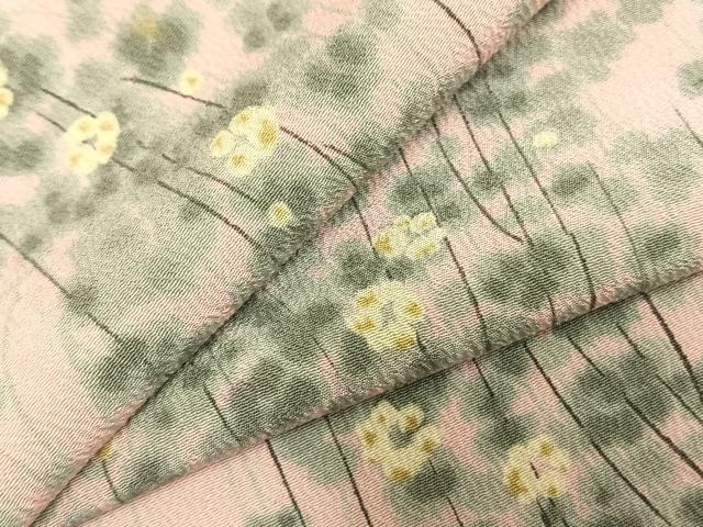 平和屋着物▽上質な小紋 単衣 手描き 草花文 正絹 逸品 AABD0375fy
