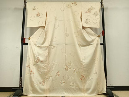 平和屋着物▽訪問着 単衣 刺繍 雪輪花文 正絹 逸品 AABD0376fy