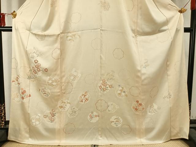平和屋着物▽訪問着 単衣 刺繍 雪輪花文 正絹 逸品 AABD0376fy