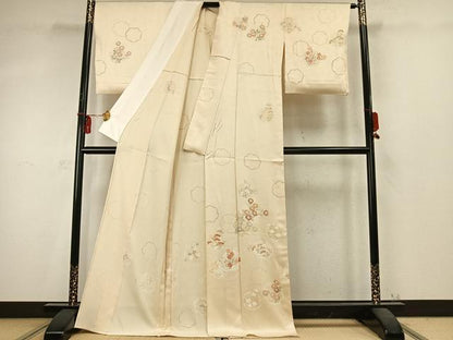 平和屋着物▽訪問着 単衣 刺繍 雪輪花文 正絹 逸品 AABD0376fy
