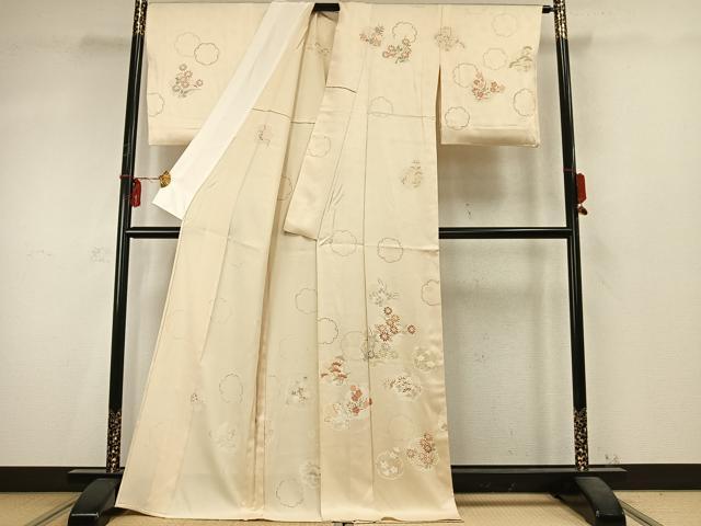 平和屋着物▽訪問着 単衣 刺繍 雪輪花文 正絹 逸品 AABD0376fy