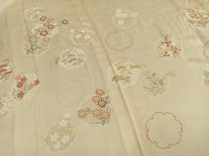 平和屋着物▽訪問着 単衣 刺繍 雪輪花文 正絹 逸品 AABD0376fy