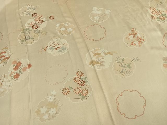 平和屋着物▽訪問着 単衣 刺繍 雪輪花文 正絹 逸品 AABD0376fy