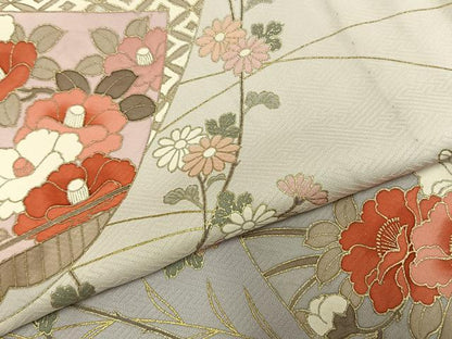 平和屋着物▽訪問着 単衣 色紙重ね花文 暈し染め 金彩 正絹 逸品 AABD0377fy
