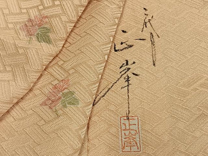 平和屋着物▽上質な小紋 単衣 作家物 草花文 正絹 逸品 AABD0380fy