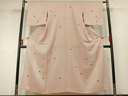平和屋着物▽上質な小紋 単衣 舞葉文 正絹 逸品 AABD0382fy
