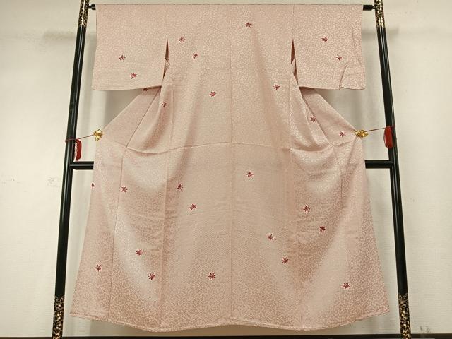 平和屋着物▽上質な小紋 単衣 舞葉文 正絹 逸品 AABD0382fy