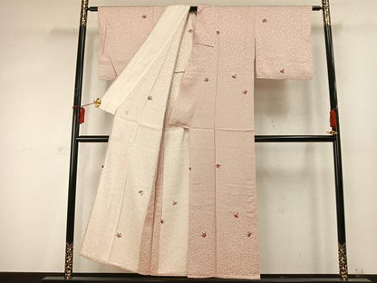 平和屋着物▽上質な小紋 単衣 舞葉文 正絹 逸品 AABD0382fy