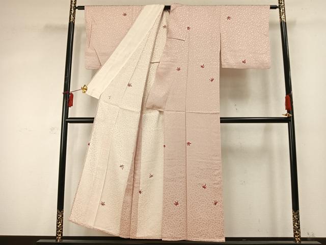 平和屋着物▽上質な小紋 単衣 舞葉文 正絹 逸品 AABD0382fy