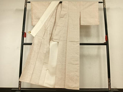 平和屋着物▽上質な紬 単衣 横段文 正絹 逸品 AABD0383fy