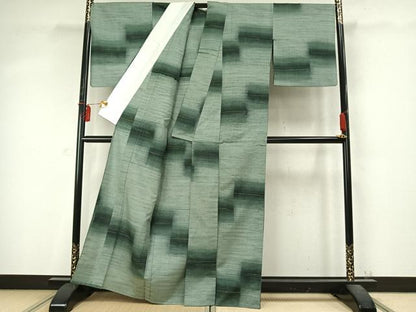 平和屋着物▽上質な紬　単衣　抽象文様　正絹　逸品　AABD0384fy