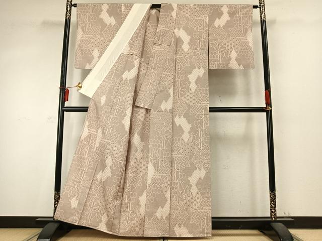 平和屋着物▽上質な紬　単衣　絞り　吉祥文　反端付き　正絹　逸品　AABD0386fy