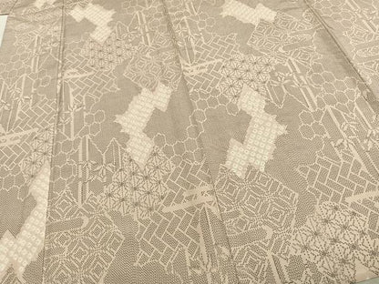 平和屋着物▽上質な紬　単衣　絞り　吉祥文　反端付き　正絹　逸品　AABD0386fy